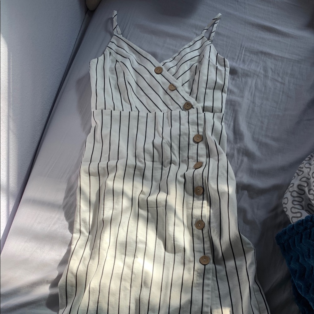 white&black striped dress